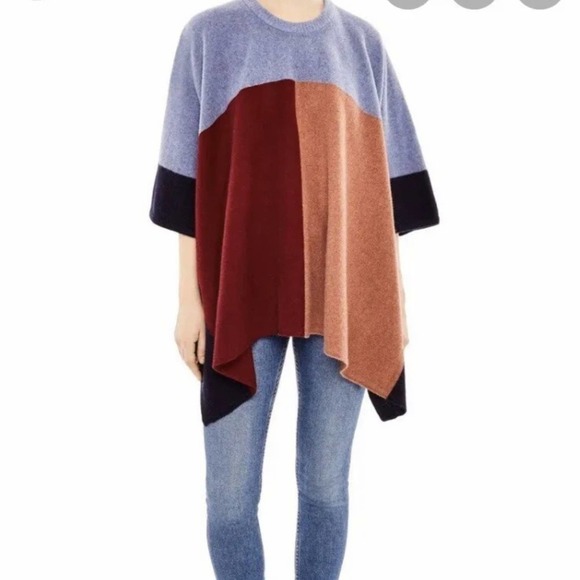 𝅺NWT Sandro Color Block Wool Nora Poncho - Picture 1 of 10